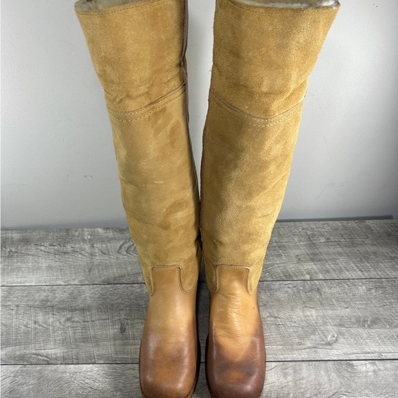 Vintage Shearling Wool Women’s Brown Campus Riding Winter Snow Leather Boots - Picture 3 of 9